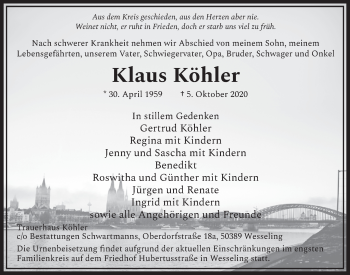 Anzeige von Klaus Köhler von  Schlossbote/Werbekurier 