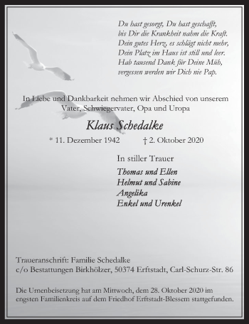 Anzeige von Klaus Schedalke von  Werbepost 