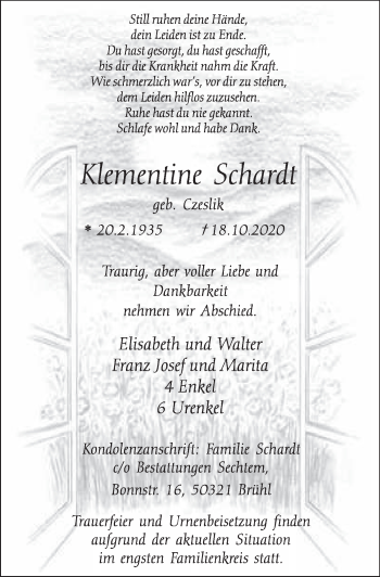 Anzeige von Klementine Schardt von  Schlossbote/Werbekurier 