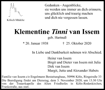 Anzeige von Klementine van Issem von Kölner Stadt-Anzeiger / Kölnische Rundschau / Express