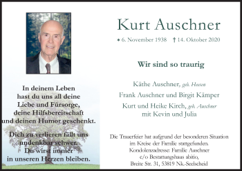 Anzeige von Kurt Auschner von Kölner Stadt-Anzeiger / Kölnische Rundschau / Express