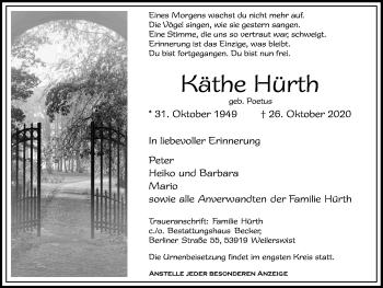 Anzeige von Käthe Hürth von  Blickpunkt Euskirchen 
