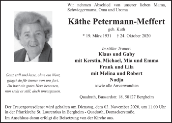 Anzeige von Käthe Petermann-Meffert von  Werbepost 