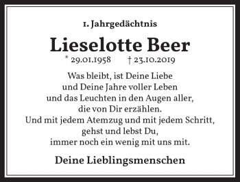 Anzeige von Lieselotte Beer von  Wochenende 