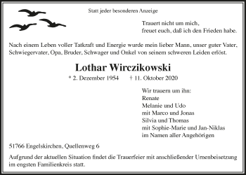 Anzeige von Lothar Wirczikowski von  Anzeigen Echo 
