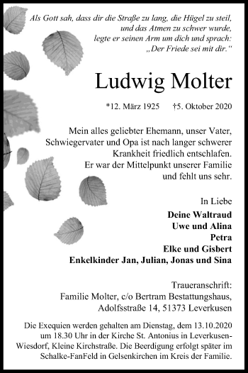 Anzeige von Ludwig Molter von Kölner Stadt-Anzeiger / Kölnische Rundschau / Express