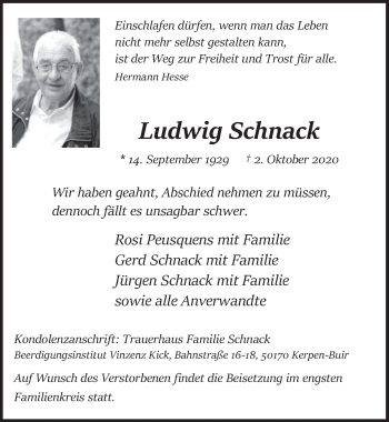 Anzeige von Ludwig Schnack von  Werbepost 