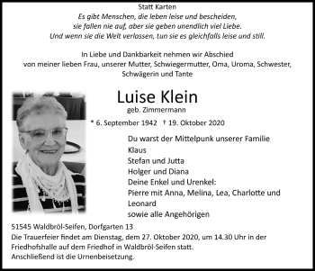 Anzeige von Luise Klein von  Lokalanzeiger 