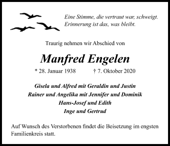 Anzeige von Manfred Engelen von Kölner Stadt-Anzeiger / Kölnische Rundschau / Express