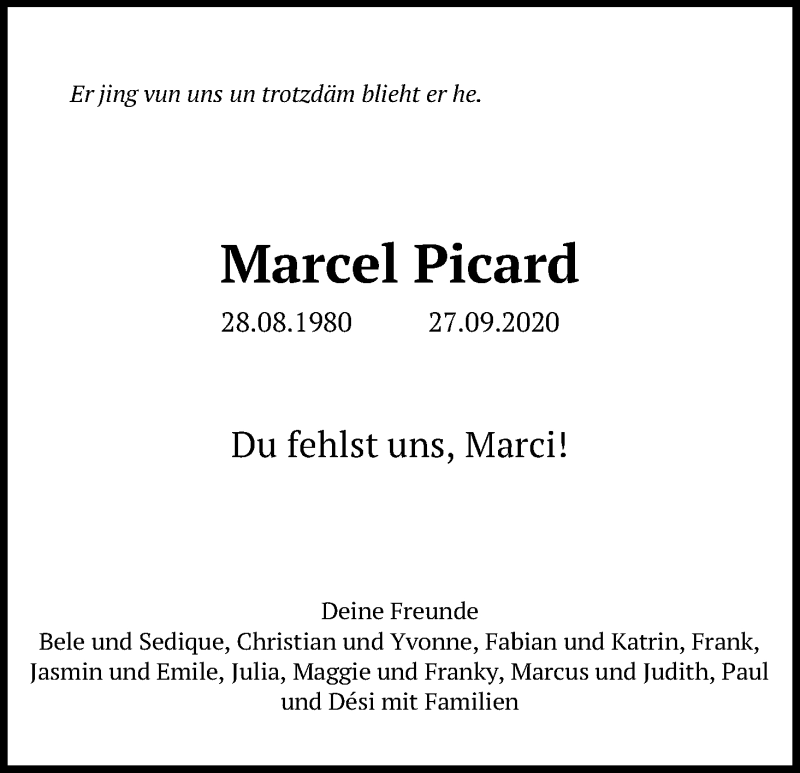  Traueranzeige für Marcel Picard vom 07.10.2020 aus Kölner Stadt-Anzeiger / Kölnische Rundschau / Express