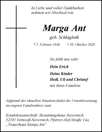Anzeige von Marga Ant von  Blickpunkt Euskirchen 