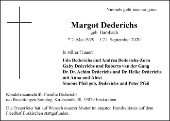 Anzeige von Margot Dederichs von  Blickpunkt Euskirchen 