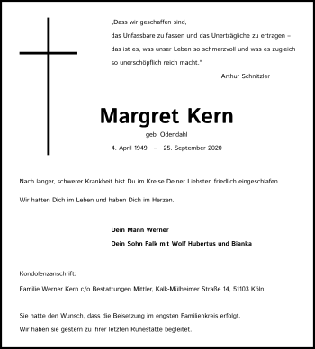 Anzeige von Margret Kern von Kölner Stadt-Anzeiger / Kölnische Rundschau / Express