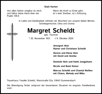 Anzeige von Margret Scheldt von Kölner Stadt-Anzeiger / Kölnische Rundschau / Express