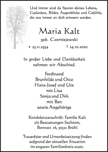 Anzeige von Maria Kalt von  Schlossbote/Werbekurier 