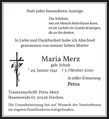 Anzeige von Maria Merz von  Wochenende 