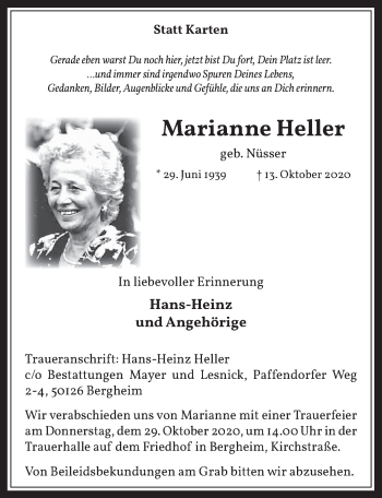 Anzeige von Marianne Heller von  Werbepost 