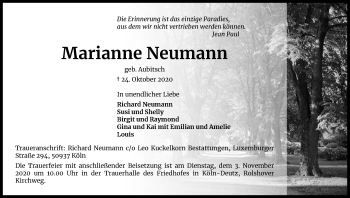 Anzeige von Marianne Neumann von Kölner Stadt-Anzeiger / Kölnische Rundschau / Express