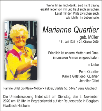 Anzeige von Marianne Quartier von  Werbepost 