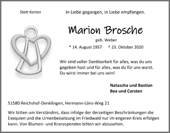 Anzeige von Marion Brosche von  Lokalanzeiger 