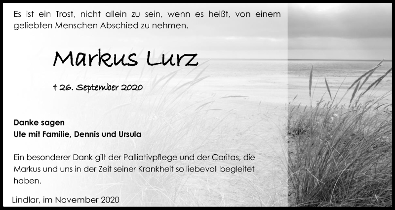  Traueranzeige für Markus Lurz vom 31.10.2020 aus Kölner Stadt-Anzeiger / Kölnische Rundschau / Express