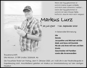 Anzeige von Markus Lurz von Kölner Stadt-Anzeiger / Kölnische Rundschau / Express