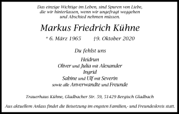 Anzeige von Markus Friedrich Kühne von Kölner Stadt-Anzeiger / Kölnische Rundschau / Express