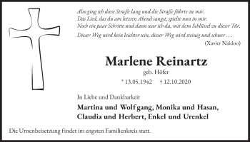 Anzeige von Marlene Reinartz von  Schlossbote/Werbekurier 