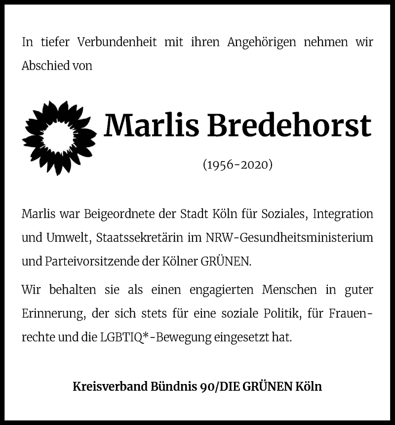  Traueranzeige für Marlis Bredehorst vom 17.10.2020 aus Kölner Stadt-Anzeiger / Kölnische Rundschau / Express