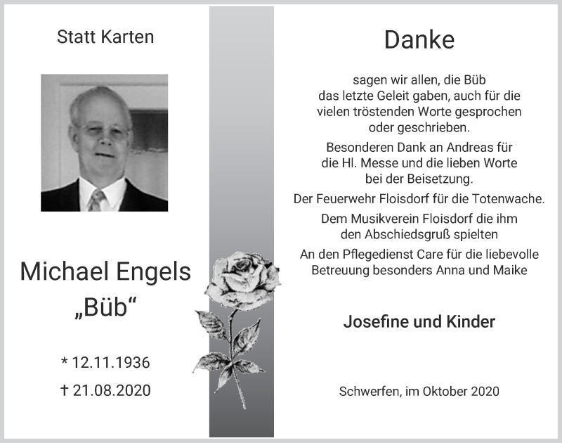  Traueranzeige für Michael Engels vom 17.10.2020 aus  Blickpunkt Euskirchen 