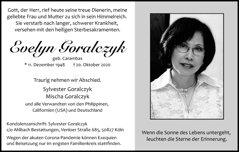  Traueranzeige für Mischa Goralczyk vom 31.10.2020 aus Kölner Stadt-Anzeiger / Kölnische Rundschau / Express