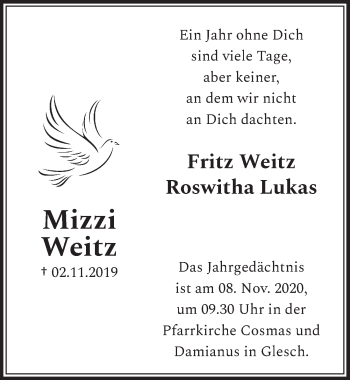 Anzeige von Mizzi Weitz von  Werbepost 