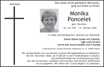 Anzeige von Monika Poncelet von  Blickpunkt Euskirchen 