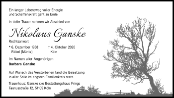Anzeige von Nikolaus Ganske von Kölner Stadt-Anzeiger / Kölnische Rundschau / Express