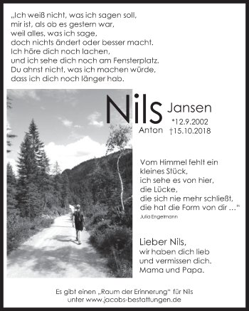 Anzeige von Nils Jansen von  Werbepost 