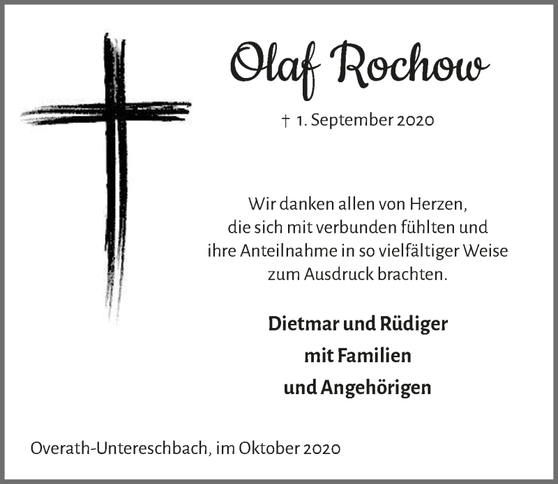  Traueranzeige für Olaf Rochow vom 16.10.2020 aus  Bergisches Handelsblatt 