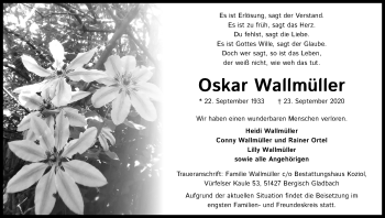 Anzeige von Oskar Wallmüller von Kölner Stadt-Anzeiger / Kölnische Rundschau / Express