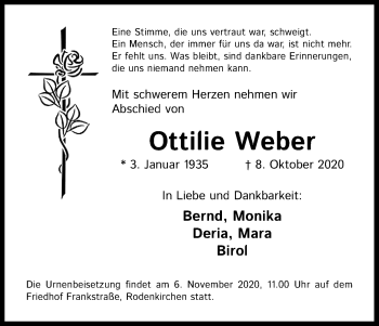Anzeige von Ottilie Weber von Kölner Stadt-Anzeiger / Kölnische Rundschau / Express
