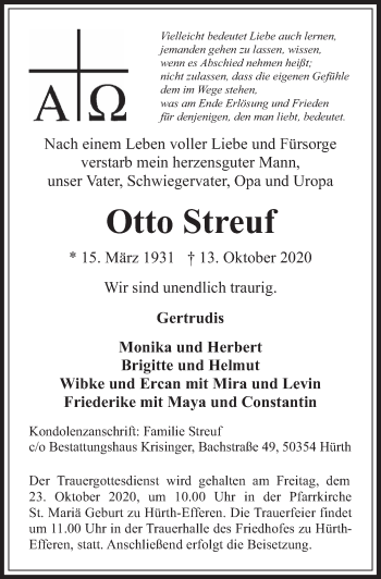 Anzeige von Otto Streuf von  Wochenende 