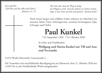Anzeige von Paul Kunkel von  Anzeigen Echo 