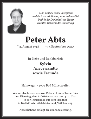 Anzeige von Peter Abts von  Werbepost 