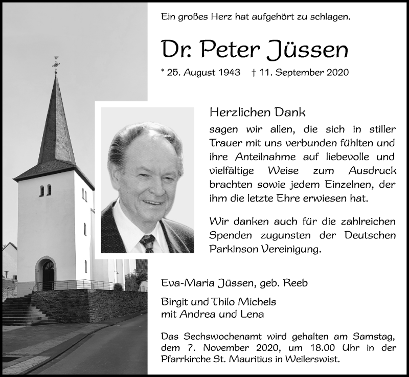  Traueranzeige für Peter Jüssen vom 31.10.2020 aus Kölner Stadt-Anzeiger / Kölnische Rundschau / Express