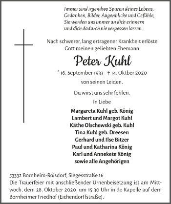 Anzeige von Peter Kuhl von  Schaufenster/Blickpunkt 