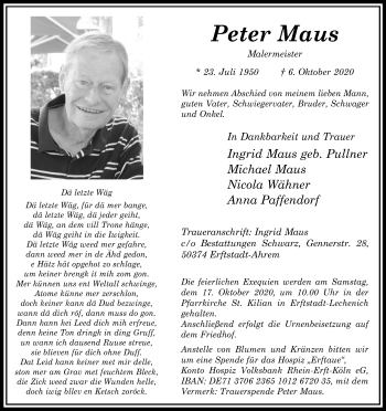 Anzeige von Peter Maus von Kölner Stadt-Anzeiger / Kölnische Rundschau / Express
