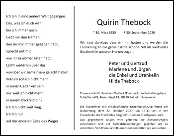 Anzeige von Quirin Thebock von Kölner Stadt-Anzeiger / Kölnische Rundschau / Express