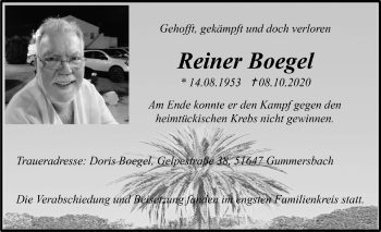 Anzeige von Reiner Boegel von  Anzeigen Echo 