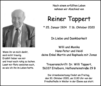 Anzeige von Reiner Tappert von  Blickpunkt Euskirchen 