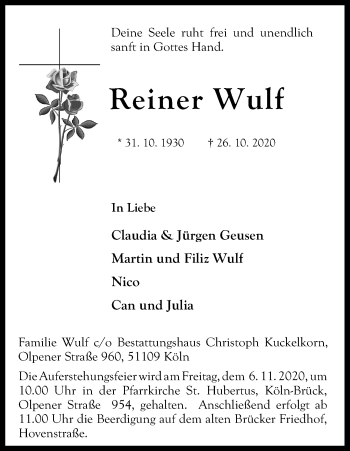 Anzeige von Reiner Wulf von Kölner Stadt-Anzeiger / Kölnische Rundschau / Express