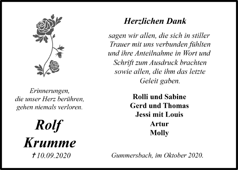  Traueranzeige für Rolf Krumme vom 09.10.2020 aus  Anzeigen Echo 