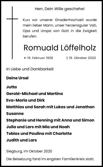 Anzeige von Romuald Löffelholz von Kölner Stadt-Anzeiger / Kölnische Rundschau / Express